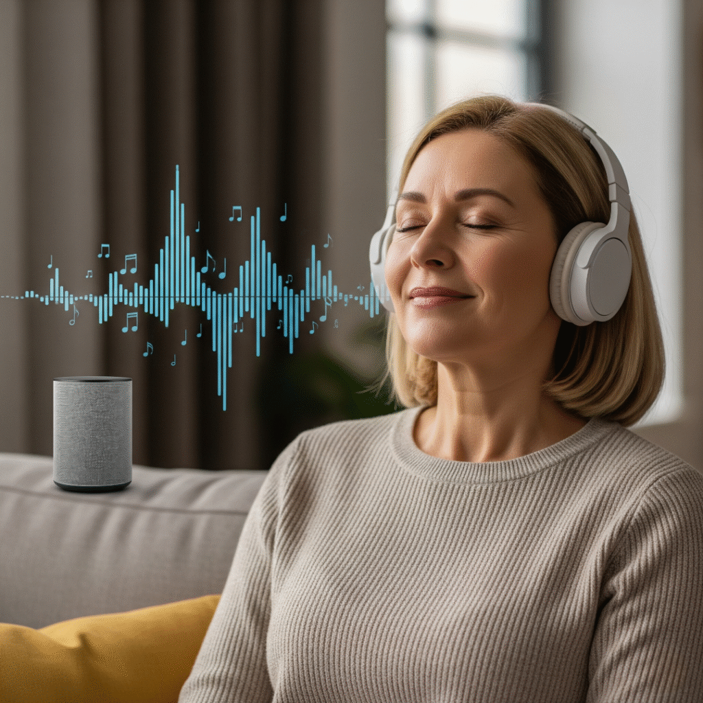 Girl feeling calm while listening some music